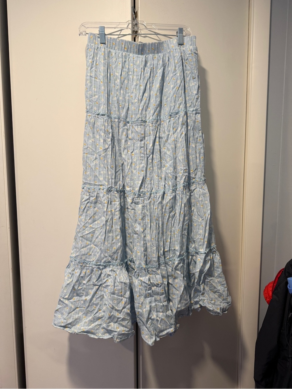 bp Light Blue Tiered Maxi Skirt with Yellow Floral Accents